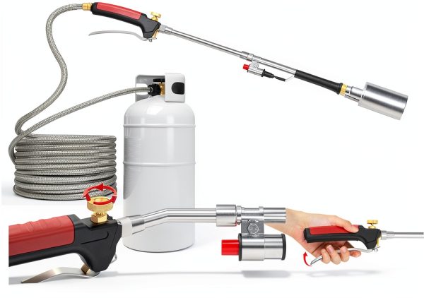 Propane Torch Weed Burner Kit, High Output BTU with 10FT Weave Hose,Heavy Duty Torch with Flame Control and Turbo Trigger Push Button Igniter For Ice Snow Road,Weeding,Asphalt,Road Marking-4