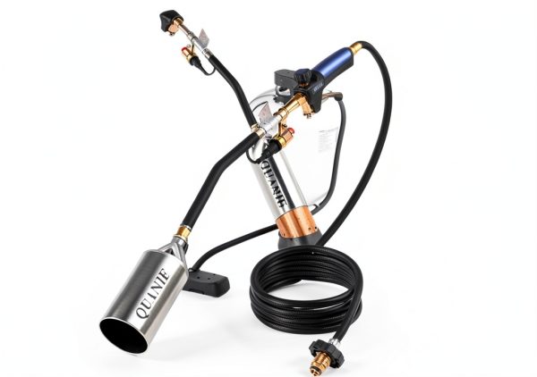 Propane Torch Burner Weed Torch High Output with 10FT Hose,Heavy Duty Blow Torch with Flame Control and Turbo Trigger Push Button Igniter,Flamethrower for Garden Wood Ice Snow Road (Blue)-5