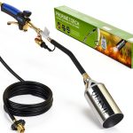 Propane Torch Burner Weed Torch High Output with 10FT Hose,Heavy Duty Blow Torch with Flame Control and Turbo Trigger Push Button Igniter,Flamethrower for Garden Wood Ice Snow Road (Blue)-0