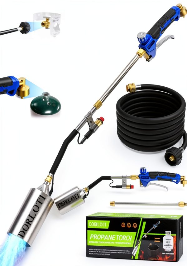 Propane Torch Weed Burner Kit,High Heat Output with Long/Short Mode,12.5FT Hose Heavy Duty Blow Torch Flamethrower with Self Igniter and Turbo Trigger for Weeding,Roofing,BBQ,Melting Ice Snow-0