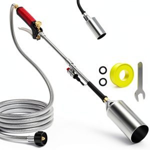 Propane Torch Weed Burner Kit, High Output BTU with 10FT Weave Hose,Heavy Duty Torch with Flame Control and Turbo Trigger Push Button Igniter For Ice Snow Road,Weeding,Asphalt,Road Marking-0