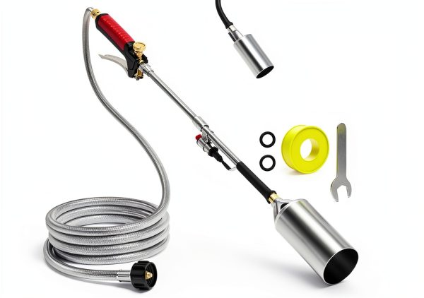 Propane Torch Weed Burner Kit, High Output BTU with 10FT Weave Hose,Heavy Duty Torch with Flame Control and Turbo Trigger Push Button Igniter For Ice Snow Road,Weeding,Asphalt,Road Marking-0